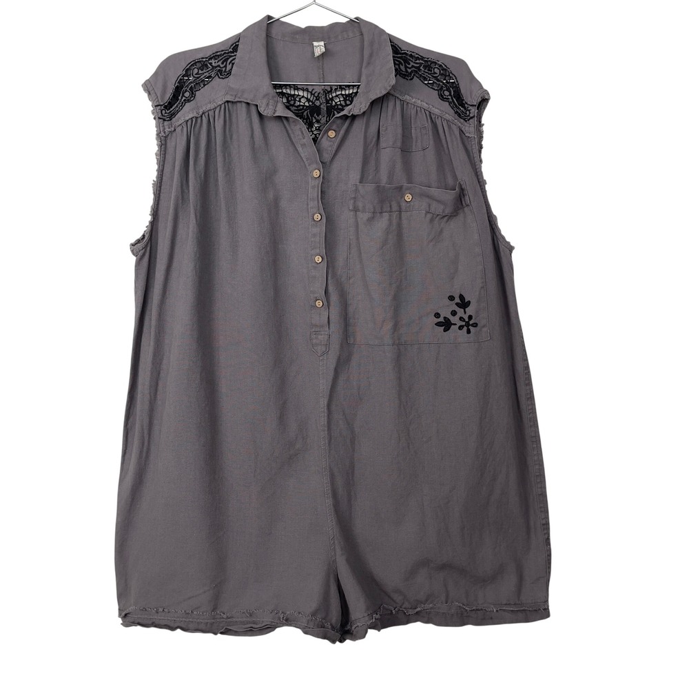 Free People Jomo Romper Lace Embroidered XS Black Sand Gray Boho